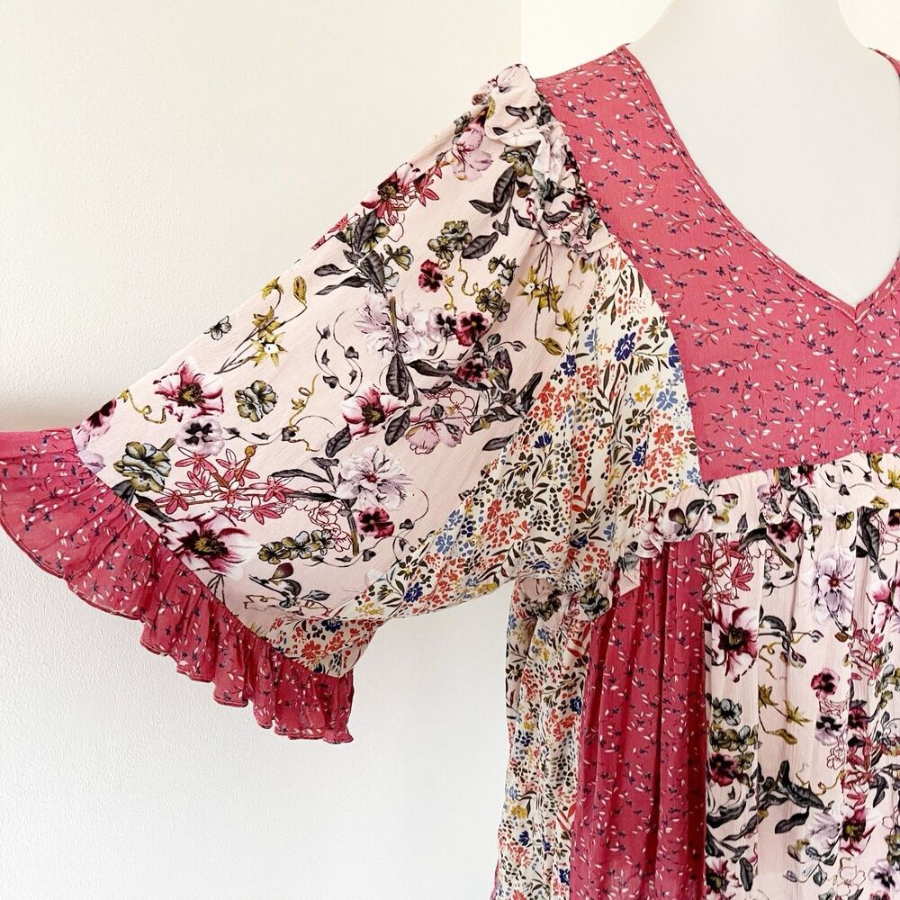 GiGio Oversized Tunic Blouse Top Shirt Dress Size Medium Floral Cottagecore Boho - Picture 13 of 16